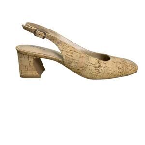 NYDJ Faelynn Cork Slingback Heels Neutral Block Heel Sandals Size 7M
